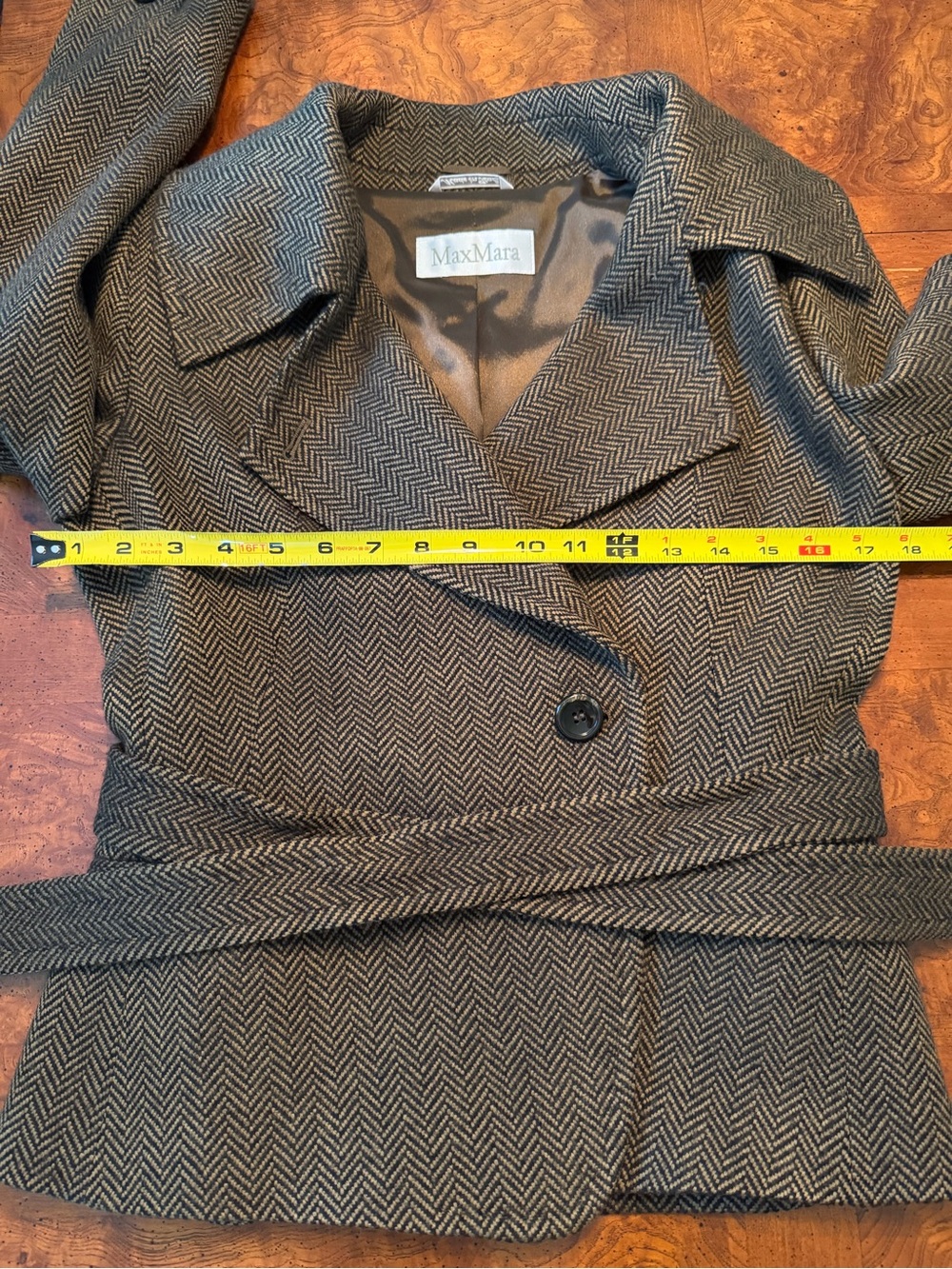 MaxMara Brown Herringbone Wrap Jacket Size 8 Wool/Cashmere - Picture 8 of 12